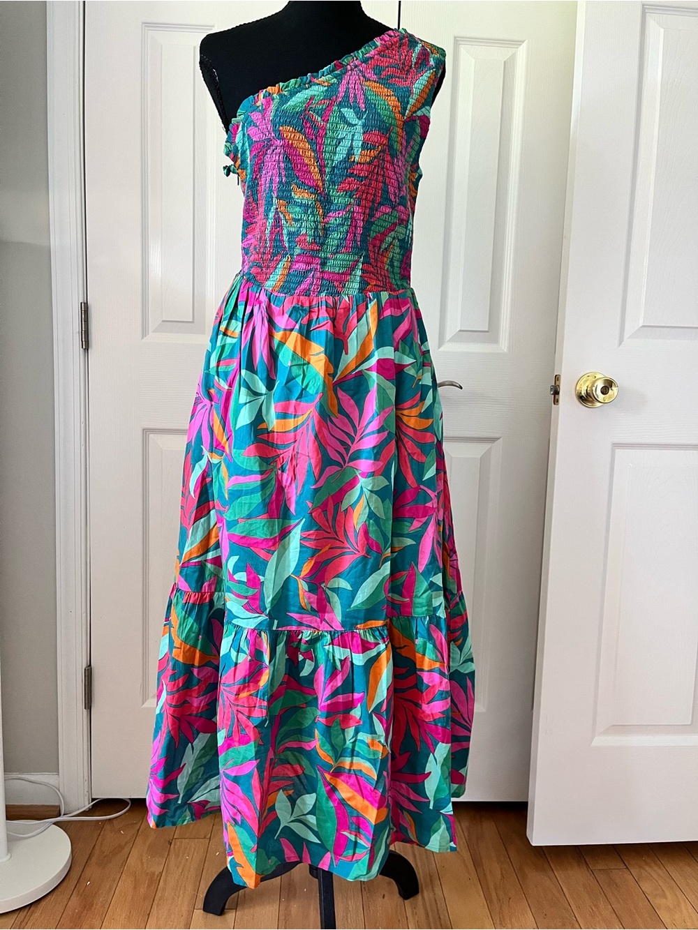 J.Crew One-Shoulder Tropical Print Smocked Dress – Size Small – NWT